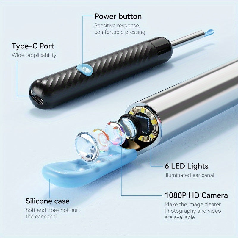 INSKAM quloq mumini tozalash vositasi, kamera, yorug'lik va 6 ta quloq qopqog'i bilan. Yettita qismlik simsiz quloq mumini olib tashlash vositasi. Wifi ulanishini qo'llab-quvvatlaydi, barcha smartfonlar bilan ishlaydi. Qayta zaryadlanadigan litiy.