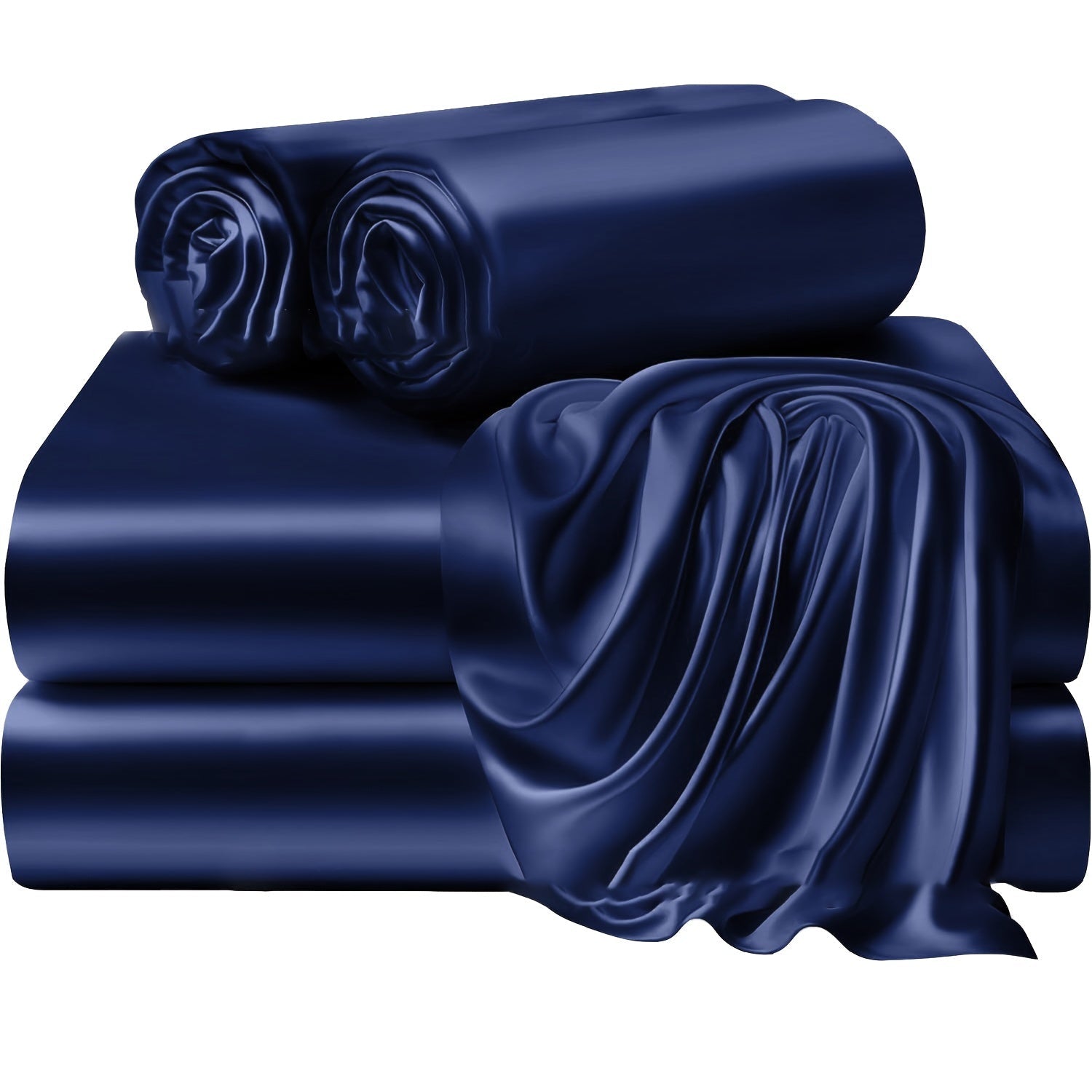 Комплект постельного белья из 4 предметов из сатина с простыней на резинке и наволочками, мягкий, прочный полиэстер