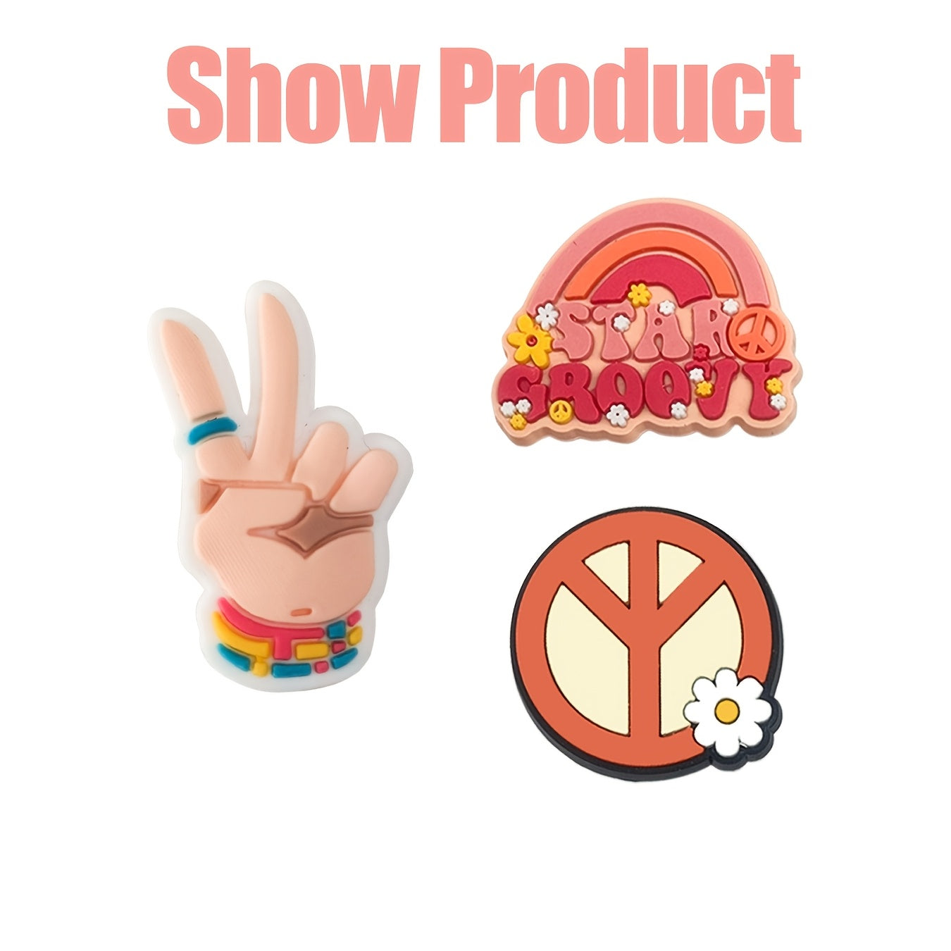 26pcs PVC Shoe Charms Set Hippie Peace Love Retro for Shoes and Bags