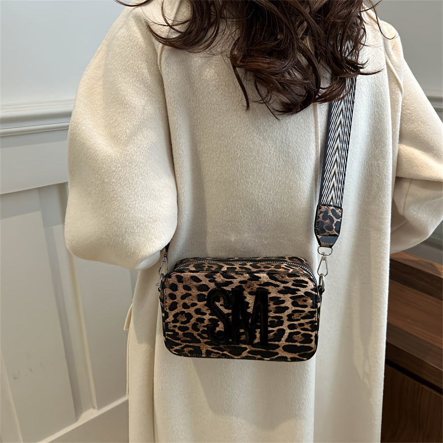Leopard Print PU Crossbody Bag with Detachable Strap Dark Brown Small Shoulder Bag