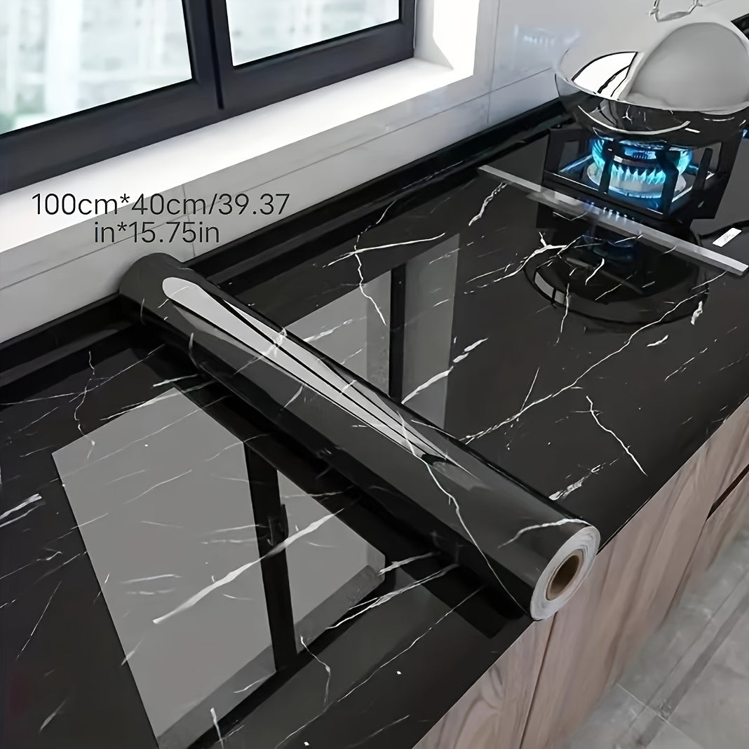 1 Rulon O'z-o'zidan yopishqoq marmar devor qog'ozi - Suv o'tkazmaydigan, yog' o'tkazmaydigan oshxona orqa fondi stiker, tuzilgan qora va oq/gray naqshlar bilan. Kesish oson va uy bezatish va xona yangilash uchun mustahkam.