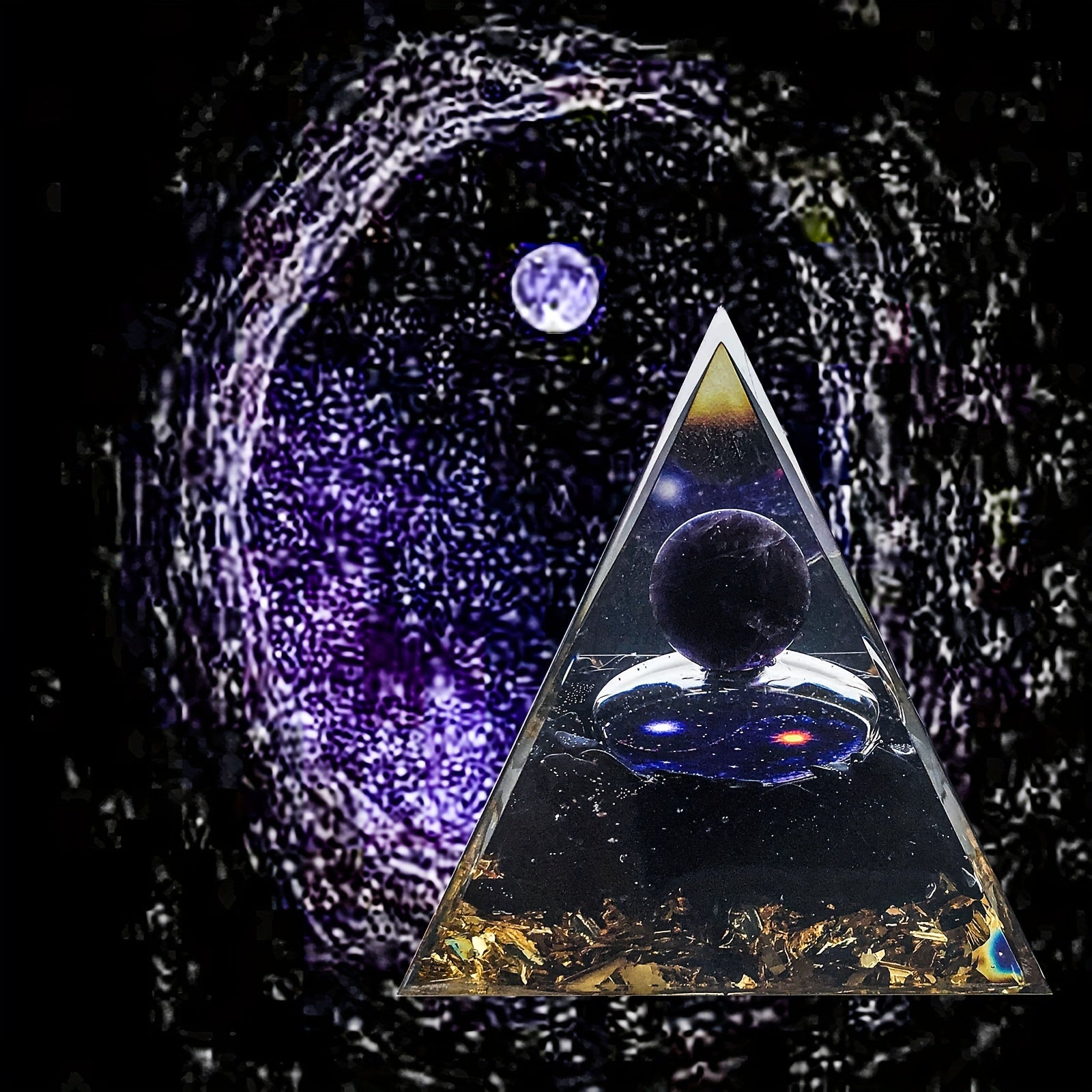 Pirámide Orgone con bola de cristal de amatista para meditación para aliviar el estrés y decoración interior