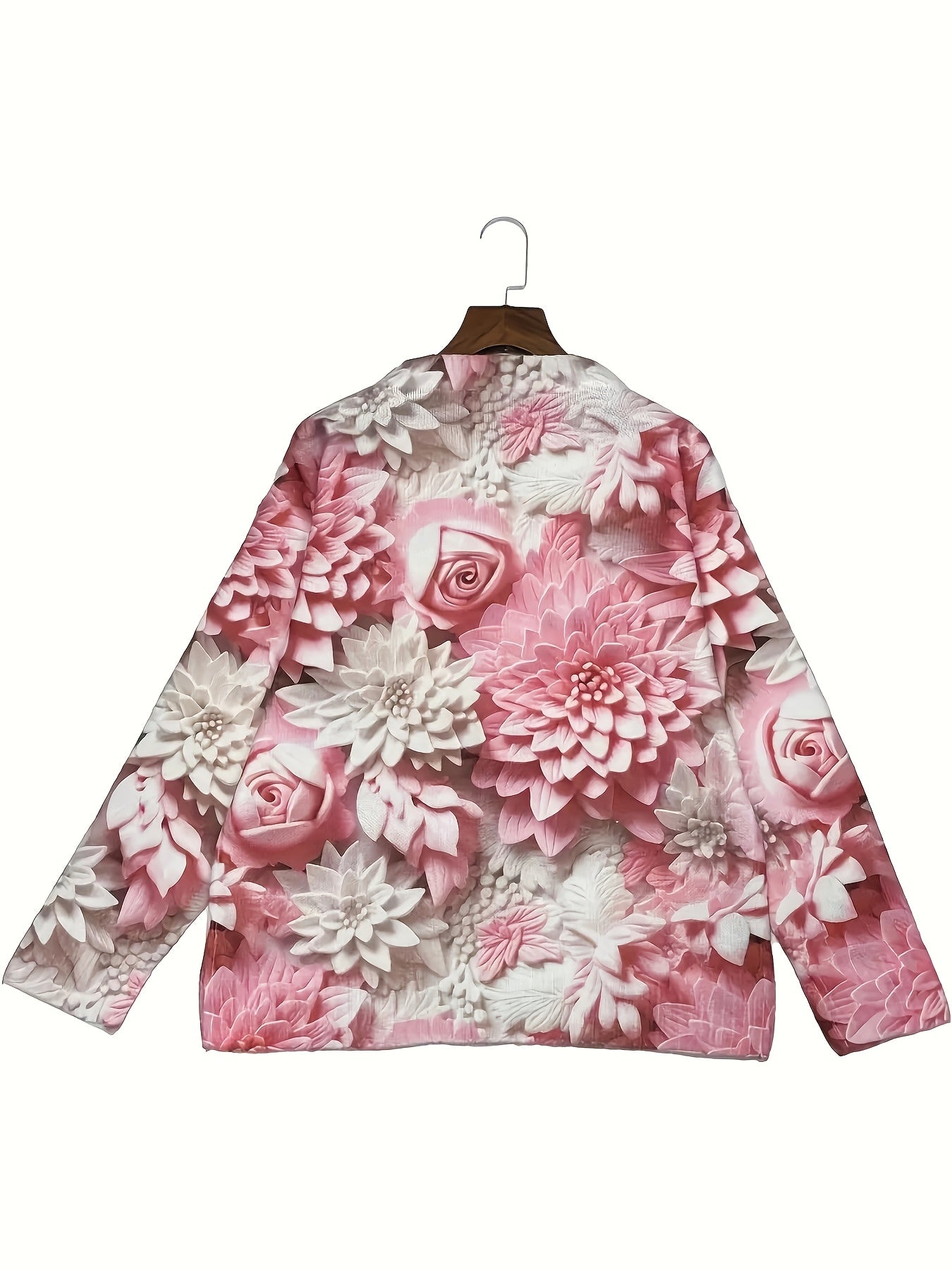 Plus Size Women's Floral Print Cardigan Lightweight Spring Fall Open Front Sweater