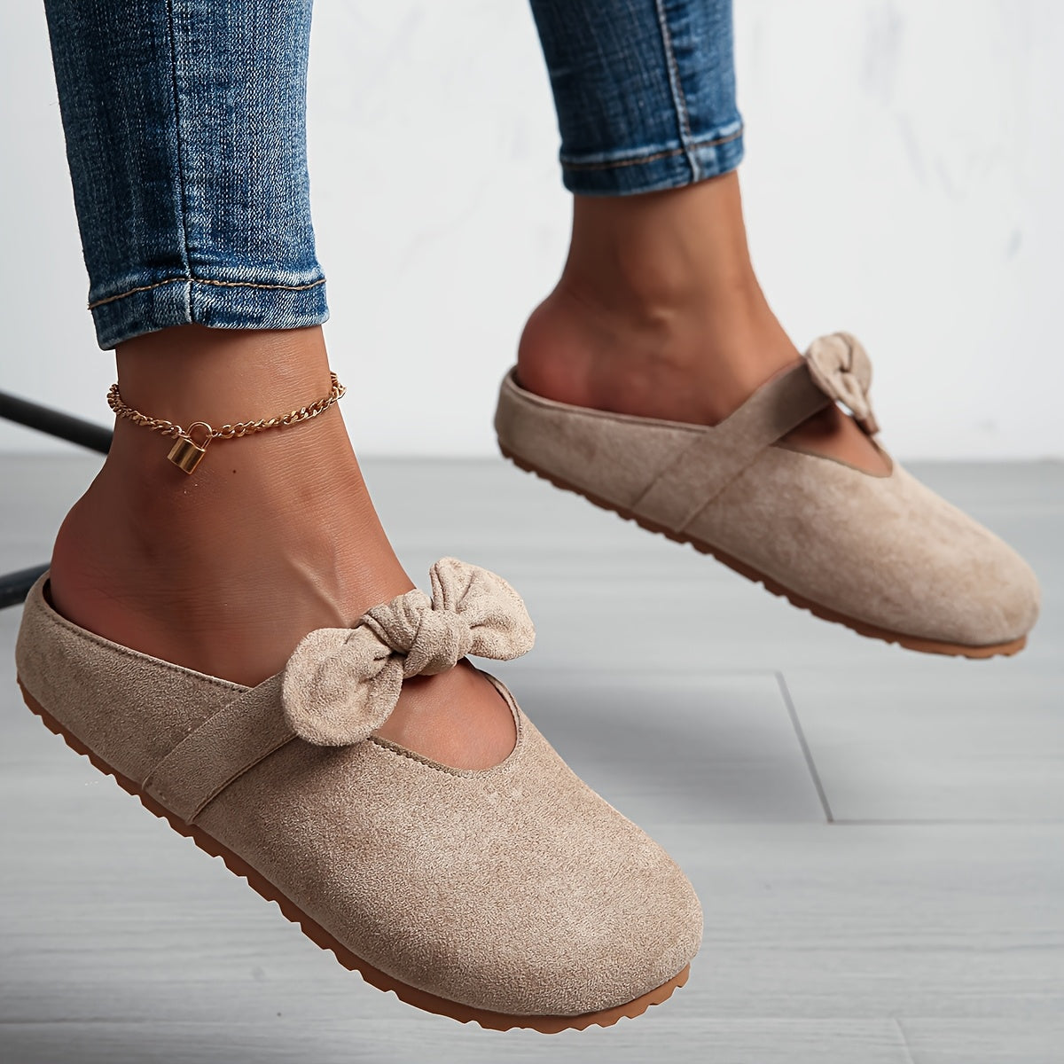 Women's Slip-On Mules with EVA Sole, Soft Fabric Upper, Bow Detail