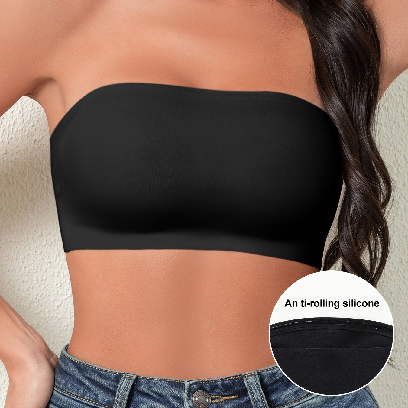 Women's Strapless Wireless Bandeau Bra with Push-Up Support and Anti-Slip Design