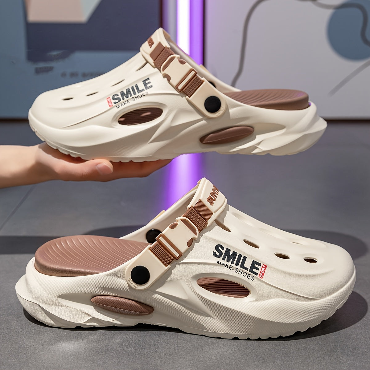 Women's EVA Slide Sandals with Adjustable Straps Indoor Outdoor Lightweight White Beige Blue