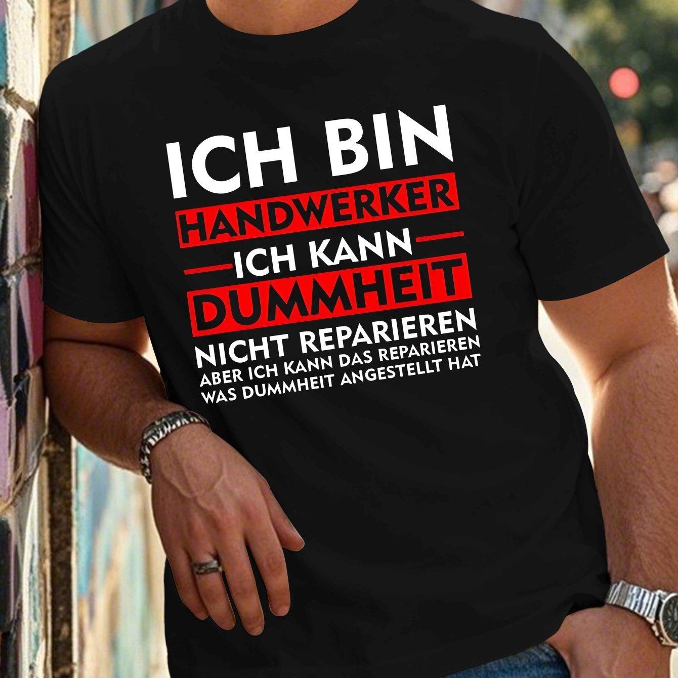 Camiseta de poliéster para hombre talla grande con cita alemana humorística, cuello redondo, verano casual