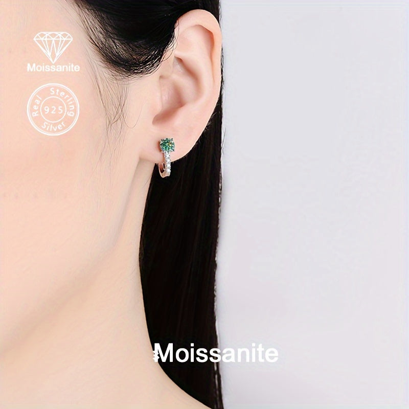Pendientes de aro de moissanita azul verdosa de 2 quilates en plata de ley para mujer
