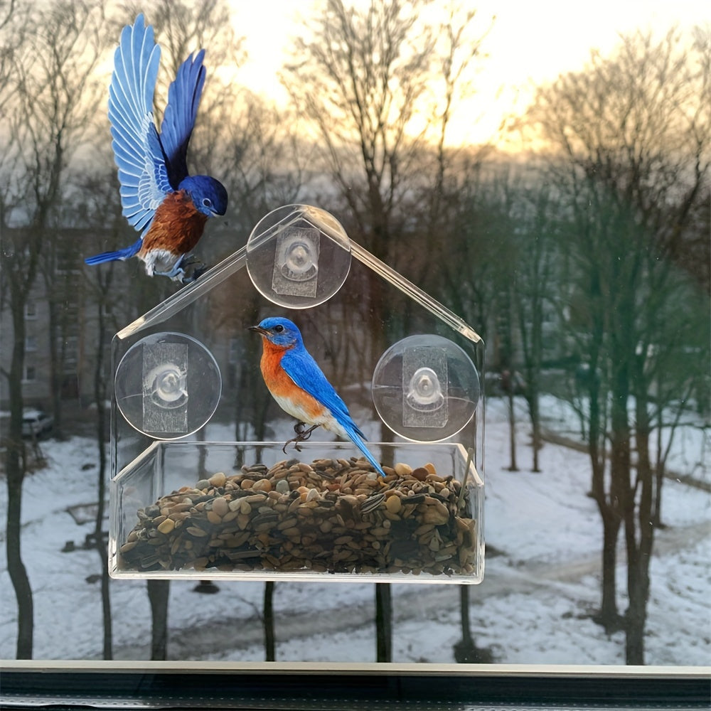 Acrylic Window Bird Feeder for Wild Birds with Transparent Design 14.5x5.5x14.5 Inches