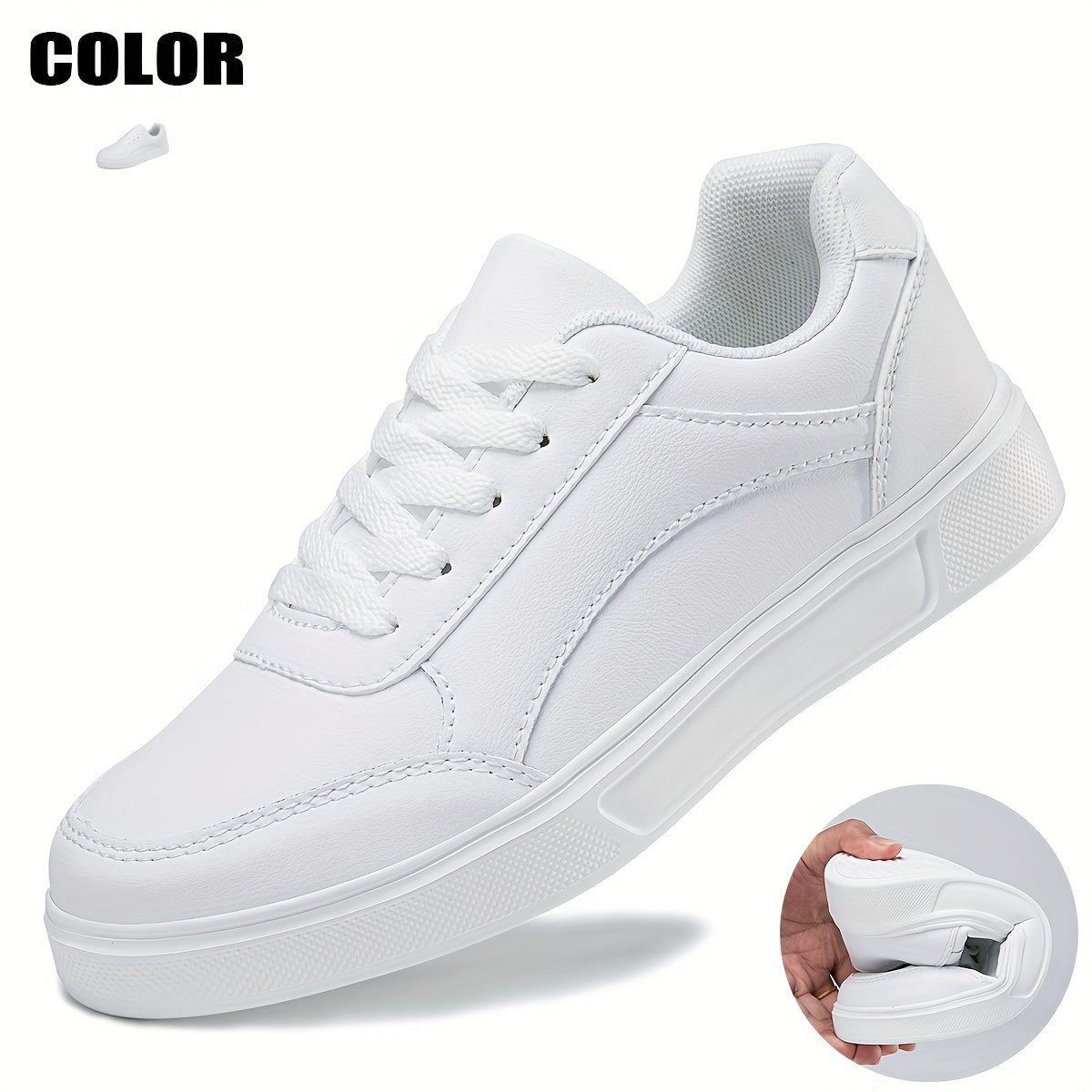 Women's White Casual Sneakers Lightweight Lace-Up Low-Top Round Toe
