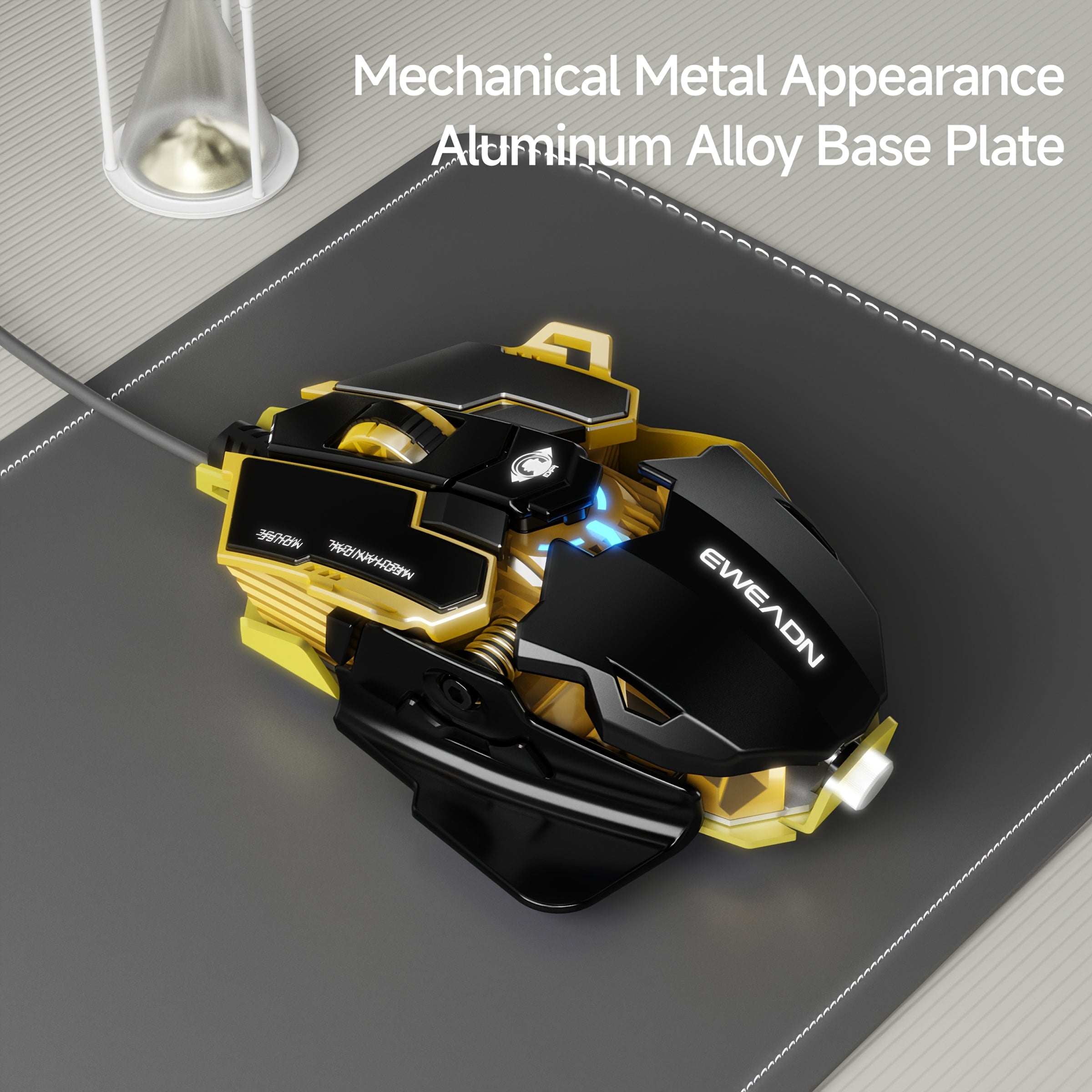 Ratón mecánico de juego metálico con 8 teclas macro y longitud ajustable de la cola