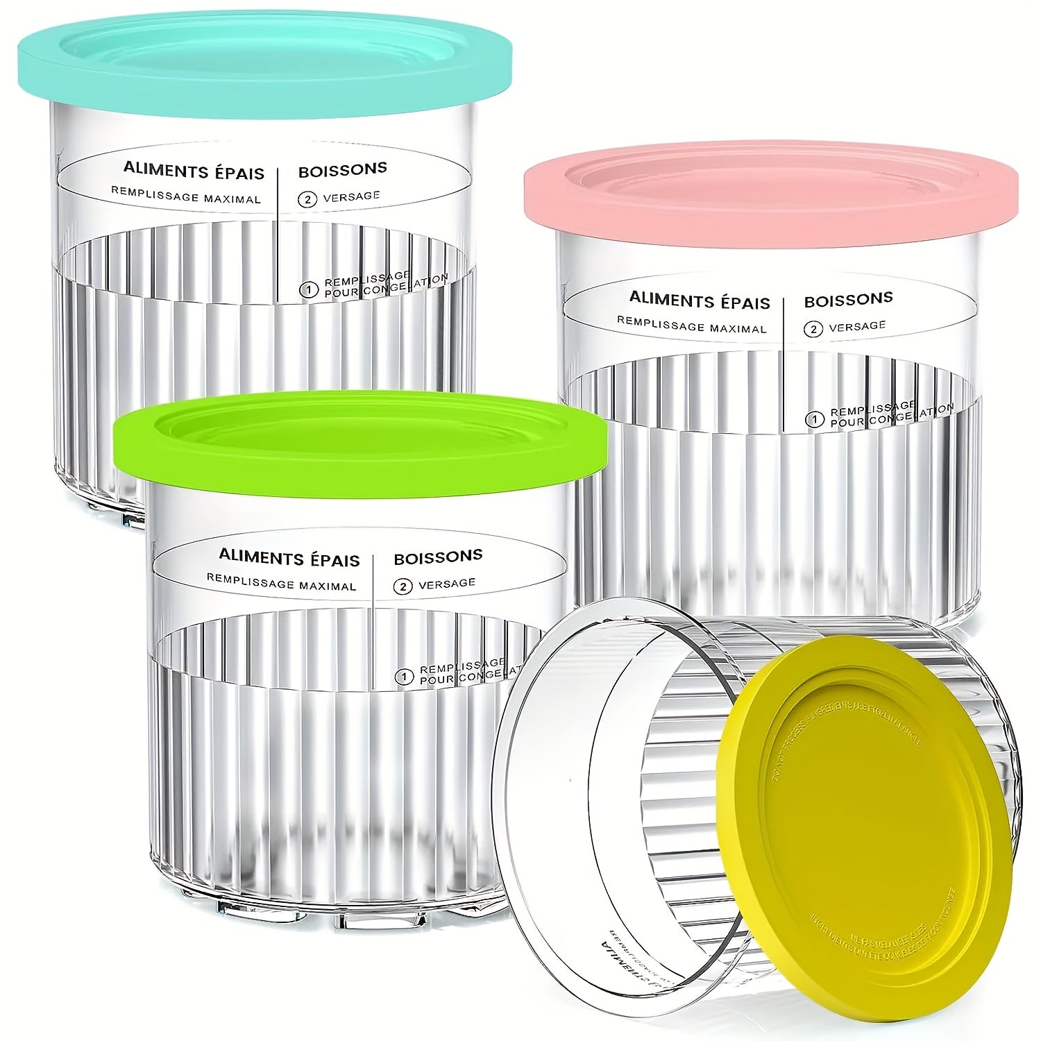 Set of Four 24oz Plastic Food Storage Containers with Lids for Ice Cream Maker