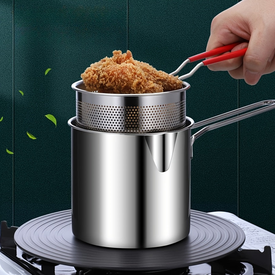 Stainless Steel Deep Fryer Pot with Strainer 304 Mini Oil-Saving Frying Pan for Home Use