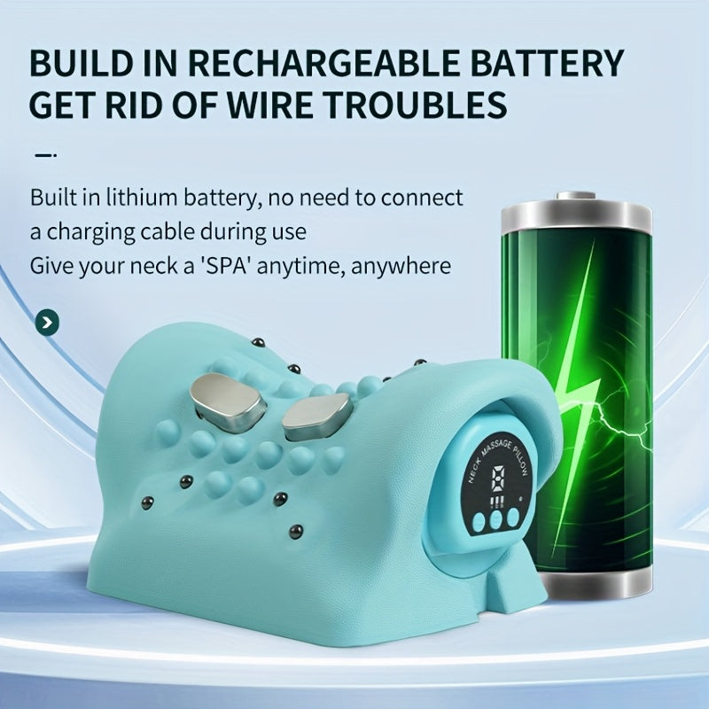 Turquoise Portable Neck Shoulder Massager with Remote Control USB Rechargeable 3-Level Vibration Digital Display