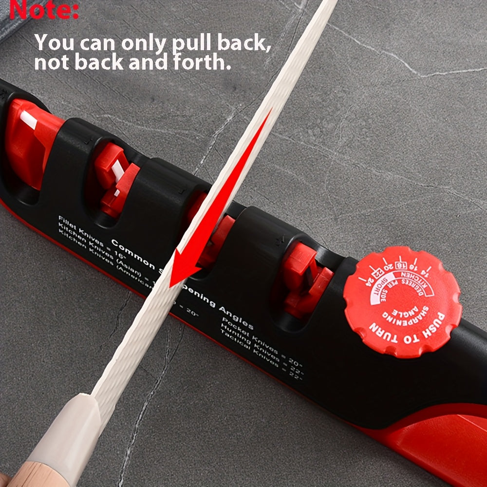 Sozlanadigan 4-in-1 oshxona pichog'i silliqlash mashinasi, 4 bosqichli silliqlash tayoqlari, qora-qizil