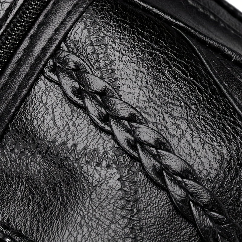 Women's Black Geometric Pattern PU Messenger Bag with Foldable Design and Zipper Closure