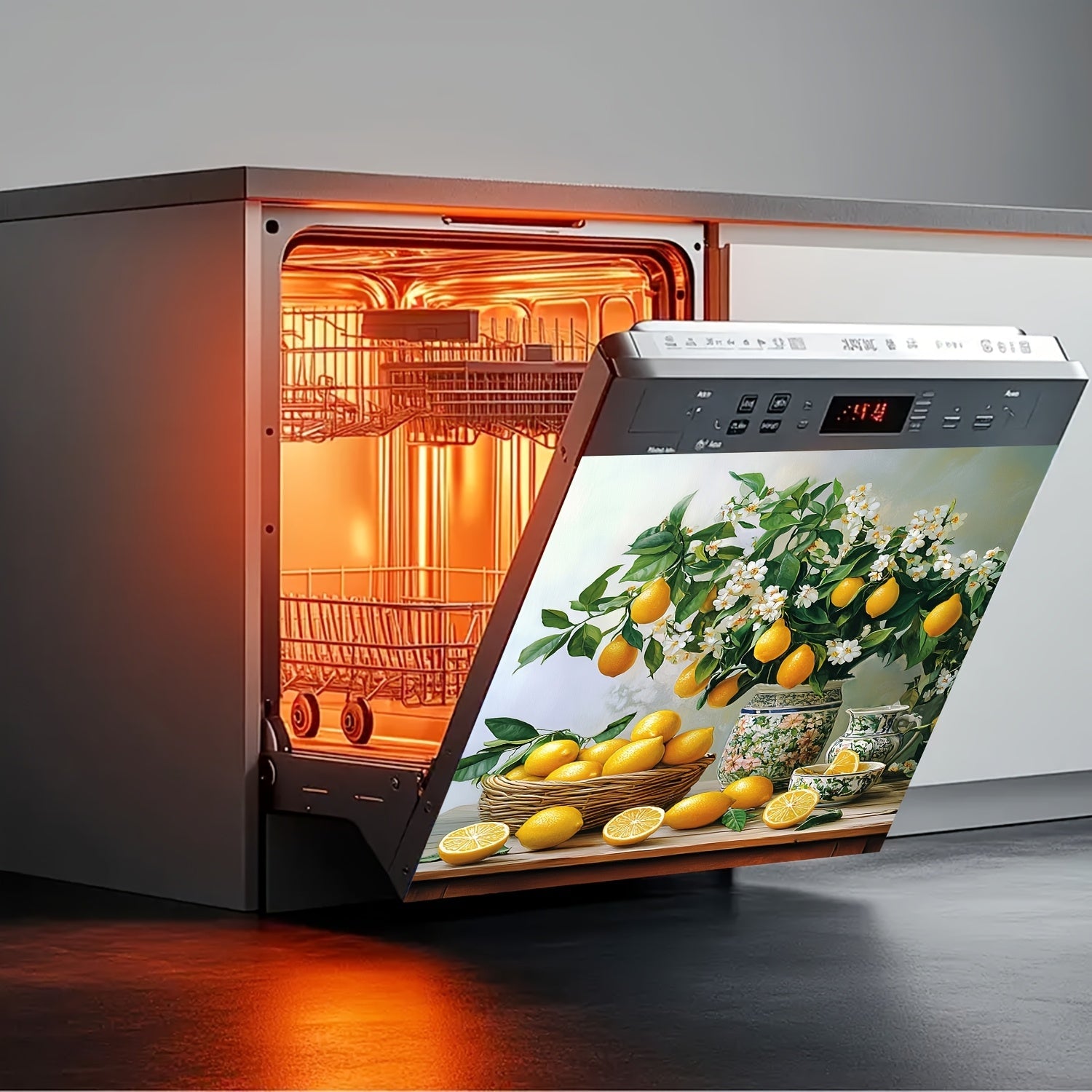 Kuchka dekoratsiya stikerlari Limon buketi Suv o'tkazmaydigan issiqlikka chidamli magnit qoplama 58.5x65 sm