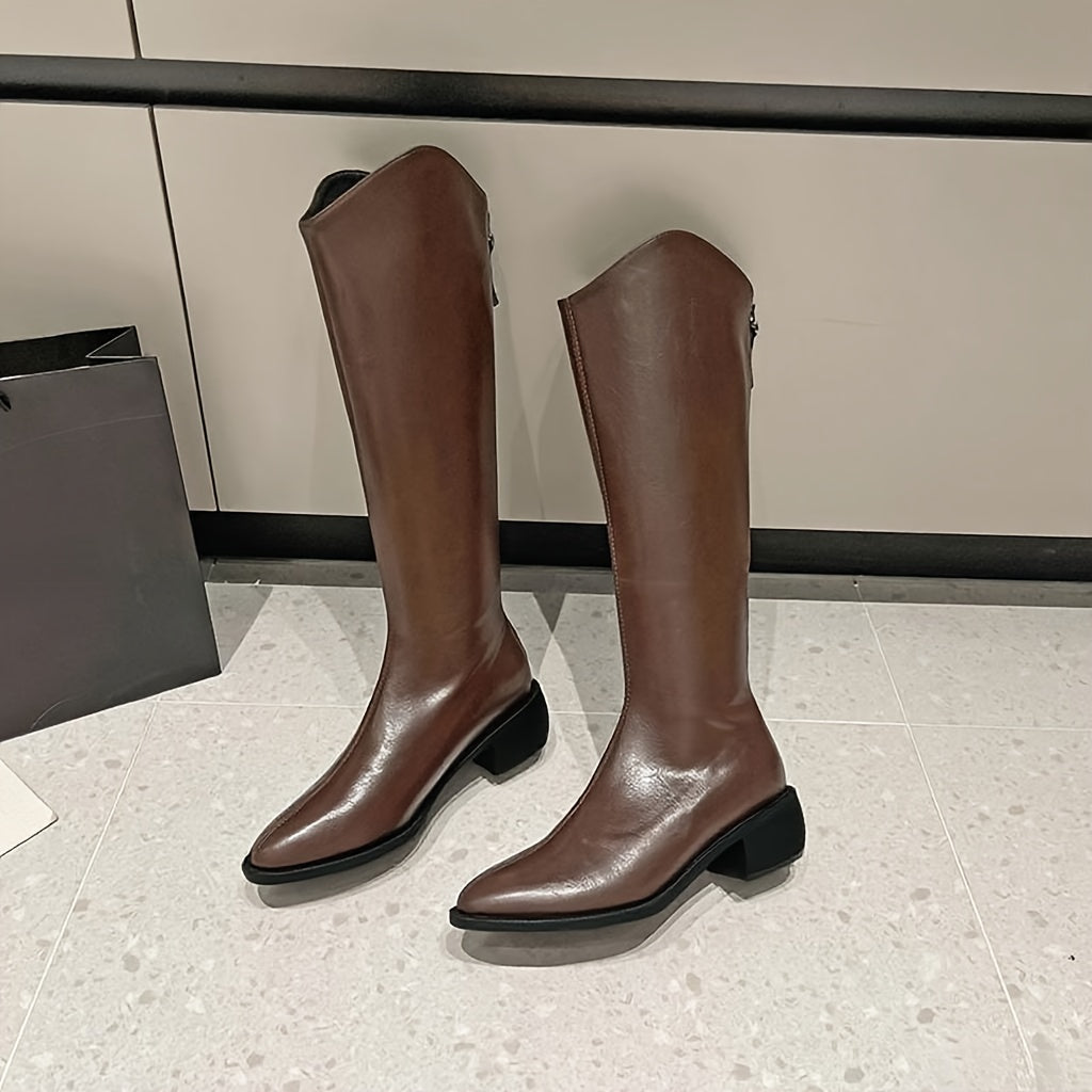 Женские сапоги до колена из искусственной кожи с противоскользящими стельками и застежкой-молнией