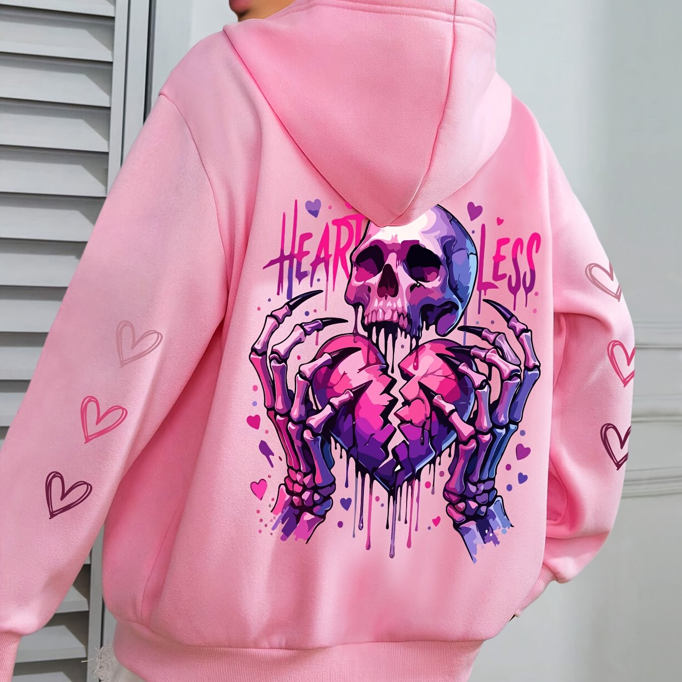 Plus Size Women's Heart Love Print Hoodie Long Sleeve Pullover