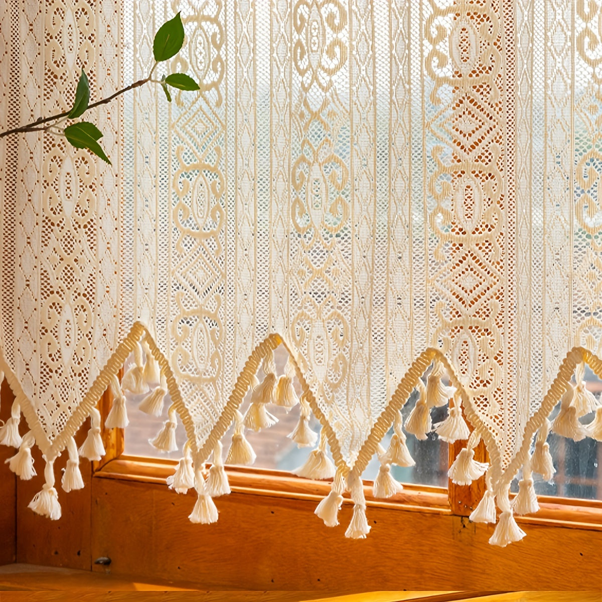 Bohemian Style Half Curtain with Tassels for Living Room Bedroom Kitchen Bathroom