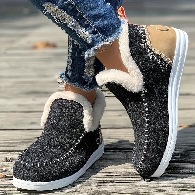 Women's Slip-On Winter Boots Cold Weather Plush-Lined Black Durable Traction