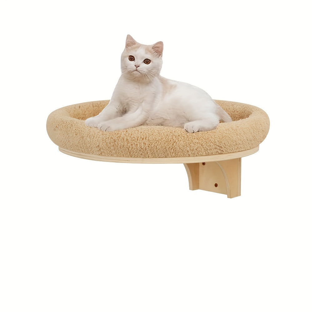 Modern Raw Wood Wall-Mounted Cat Bed for Indoor Cats