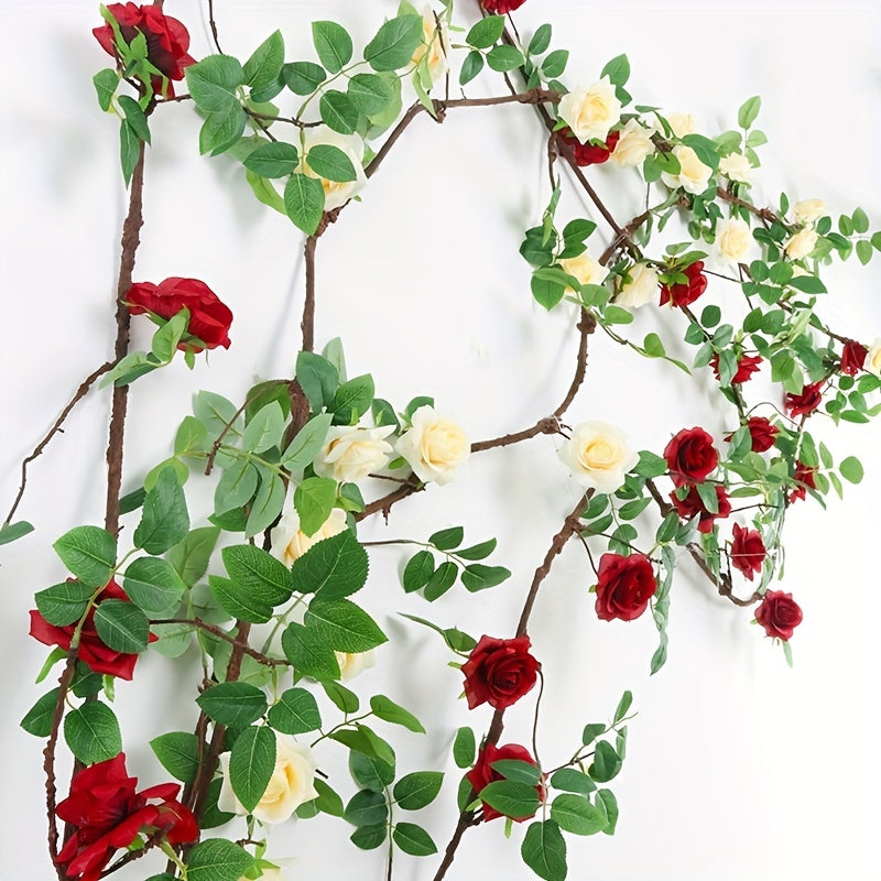 7.55ft Outdoor UV-Resistant Artificial Rose Vine for Garden Decor