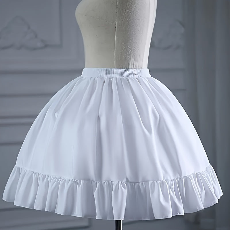 White Polyester Lolita Skirt with Fishbone Support for Cosplay and Wedding