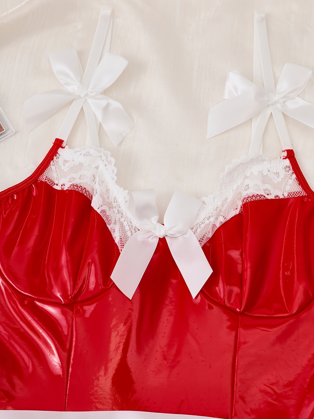 Plus Size Women's Lace Bow Front Lingerie Dress with Apron Costume