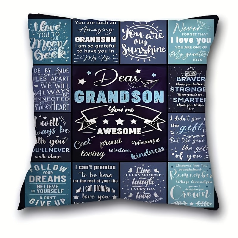 French Style Grandson Themed Pillow Cover 44.96cm Plush Polyester Zippered Cushion