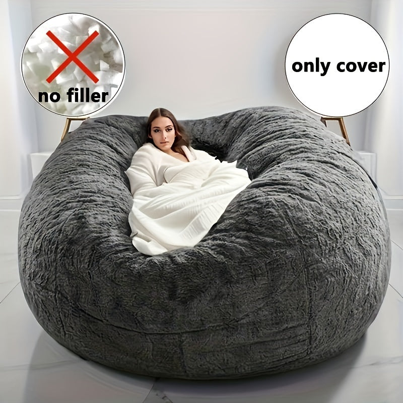 Black Plush Bean Bag Chair Cover Removable Zippered Slipcover for Living Room and Bedroom