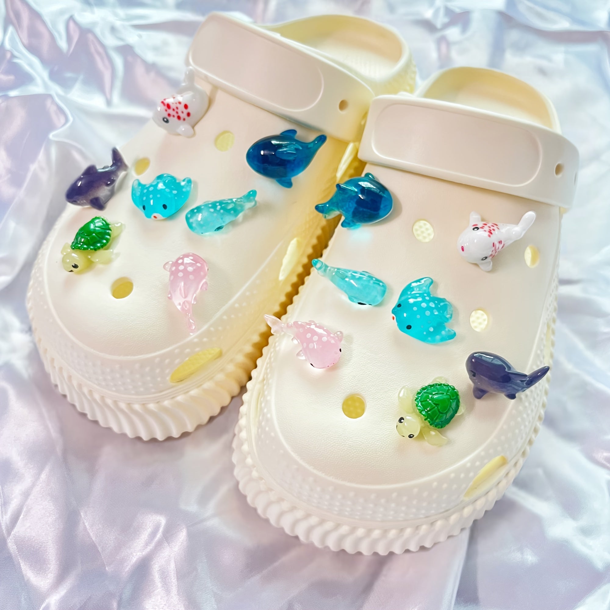 Kids Cute Marine Animal Shoe Charms Set with Colorful Fish Shark Rabbit Designs