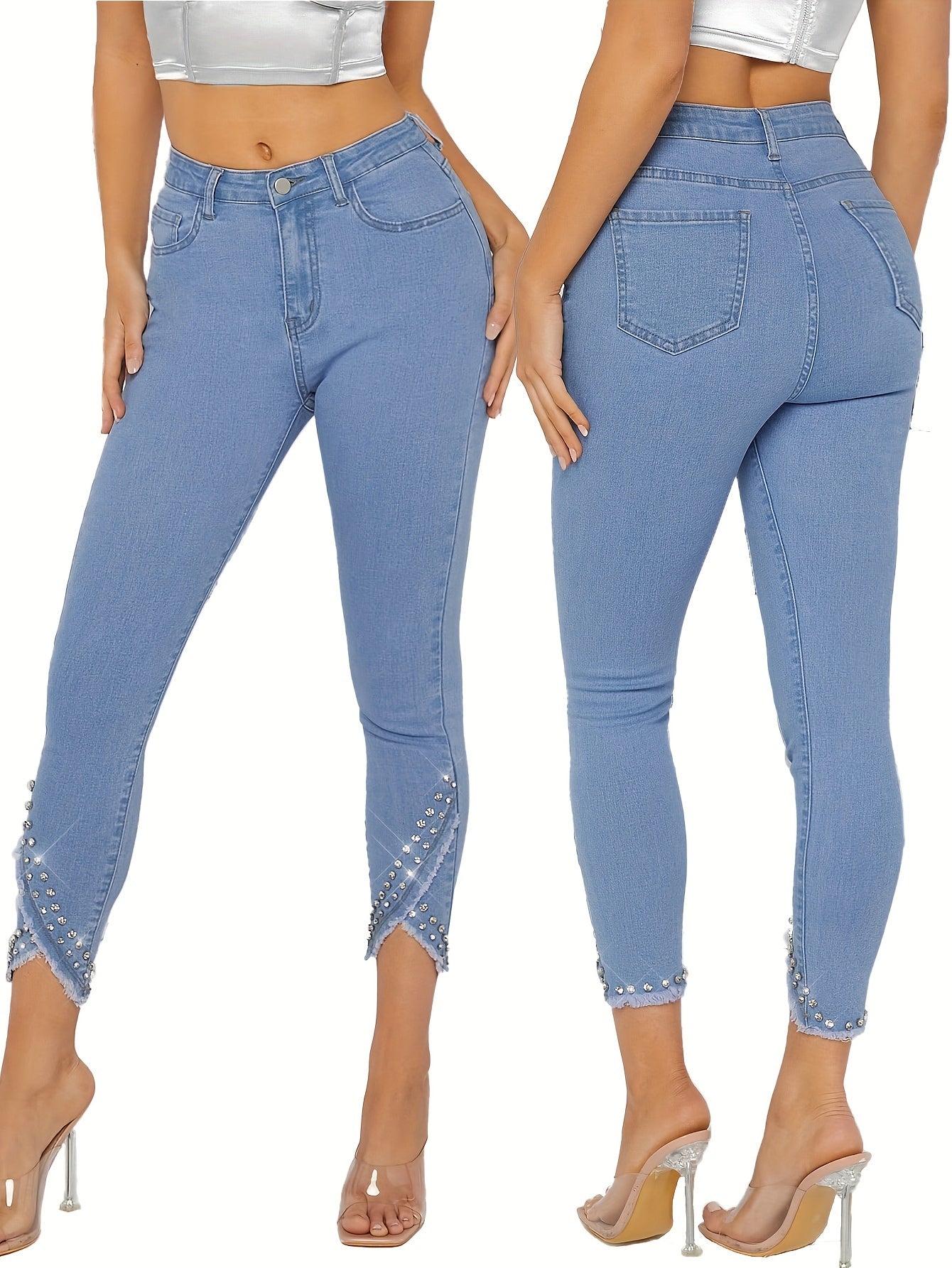 Women's Plus Size Slim Fit Elastic Diamond Hem Nine-Tenths Pants