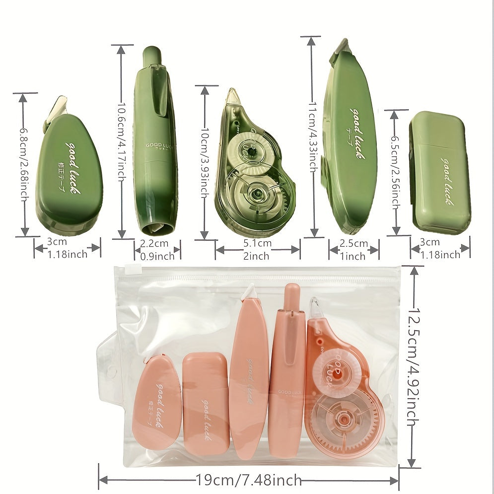 Набор из 5 корректирующих лент GRAffiant цвета лайм с градиентом - большой объем, прочный PP-материал, прозрачный диспенсер - идеально подходит для использования в школе и офисе