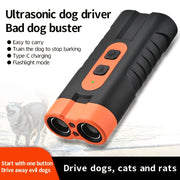 Rechargeable Ultrasonic Dog Repellent with Bark Stopper and LED Flashlight