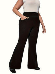 Plus Size Flare Leg Pants High Waist Wide Leg Spring Summer Black