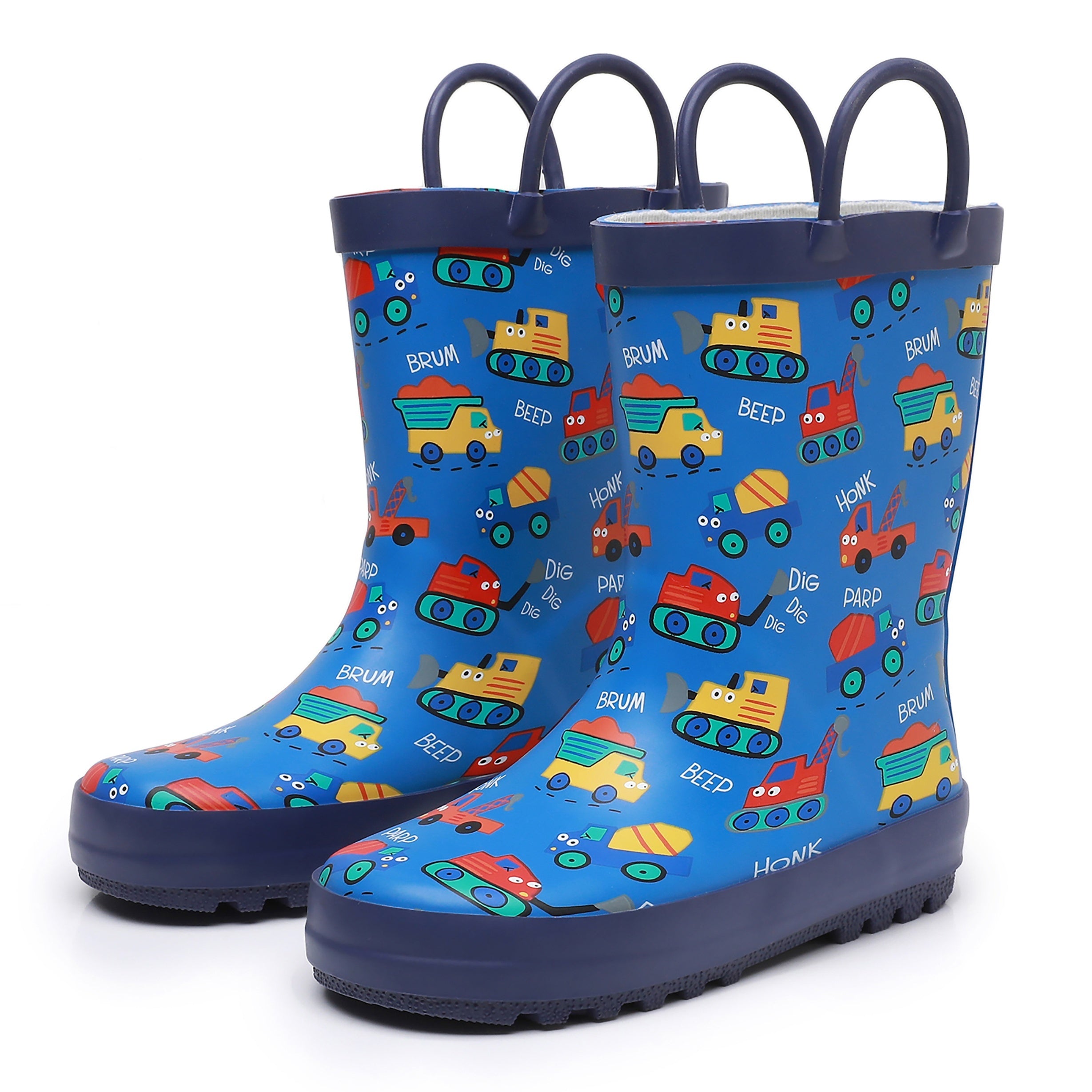 Boys Waterproof Cartoon Car Slip-On Rain Boots All-Season Non-Slip Wellies