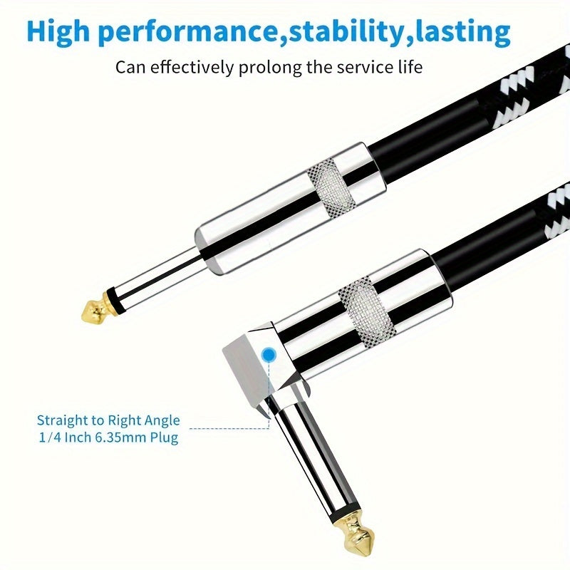 Low-Noise 1/4 Inch Guitar Cable with Right Angle Connectors 3.05m or 6.1m Black