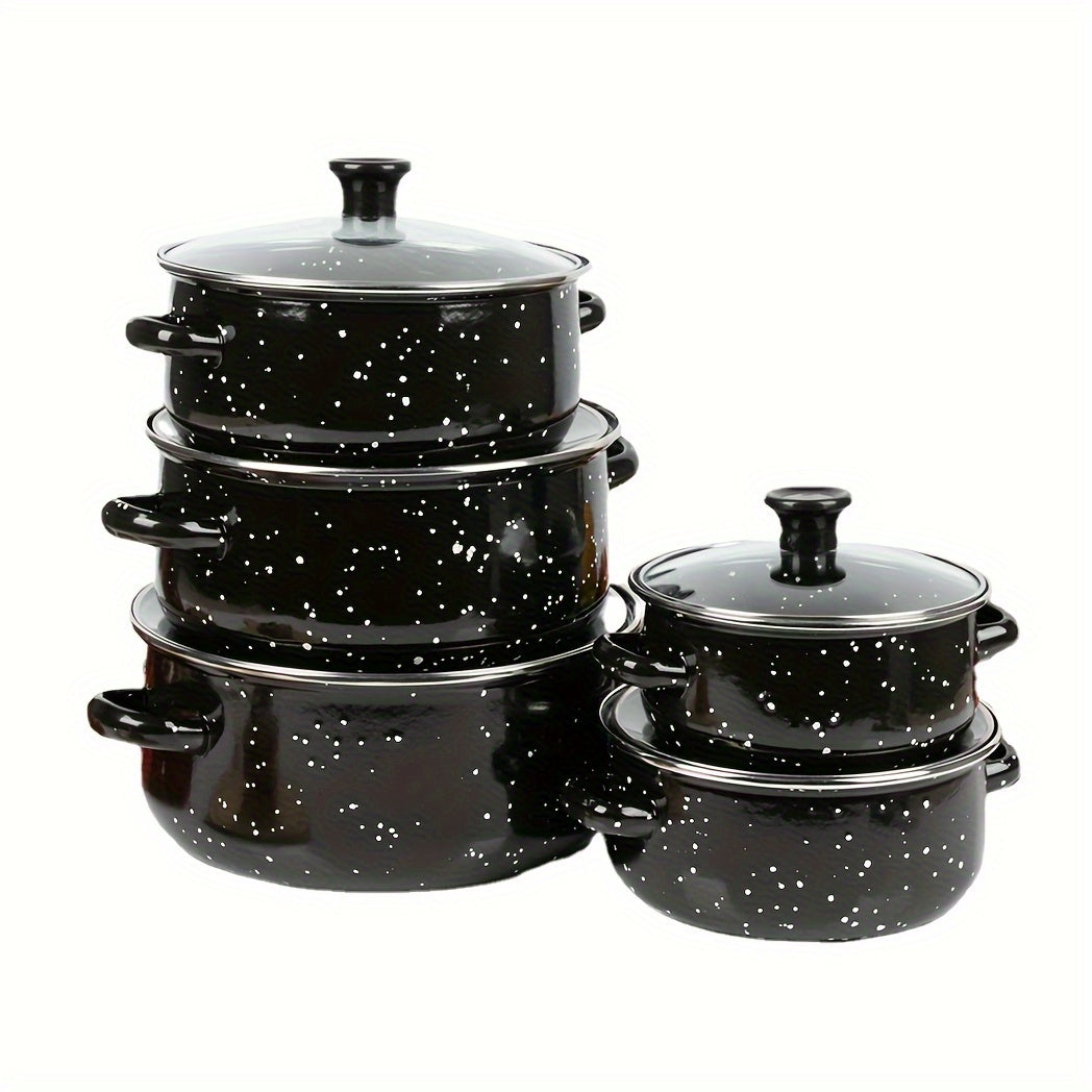 Enamel Cookware Set 5-Piece Lightweight Pots for Soup Stew Gas Electric Kitchen