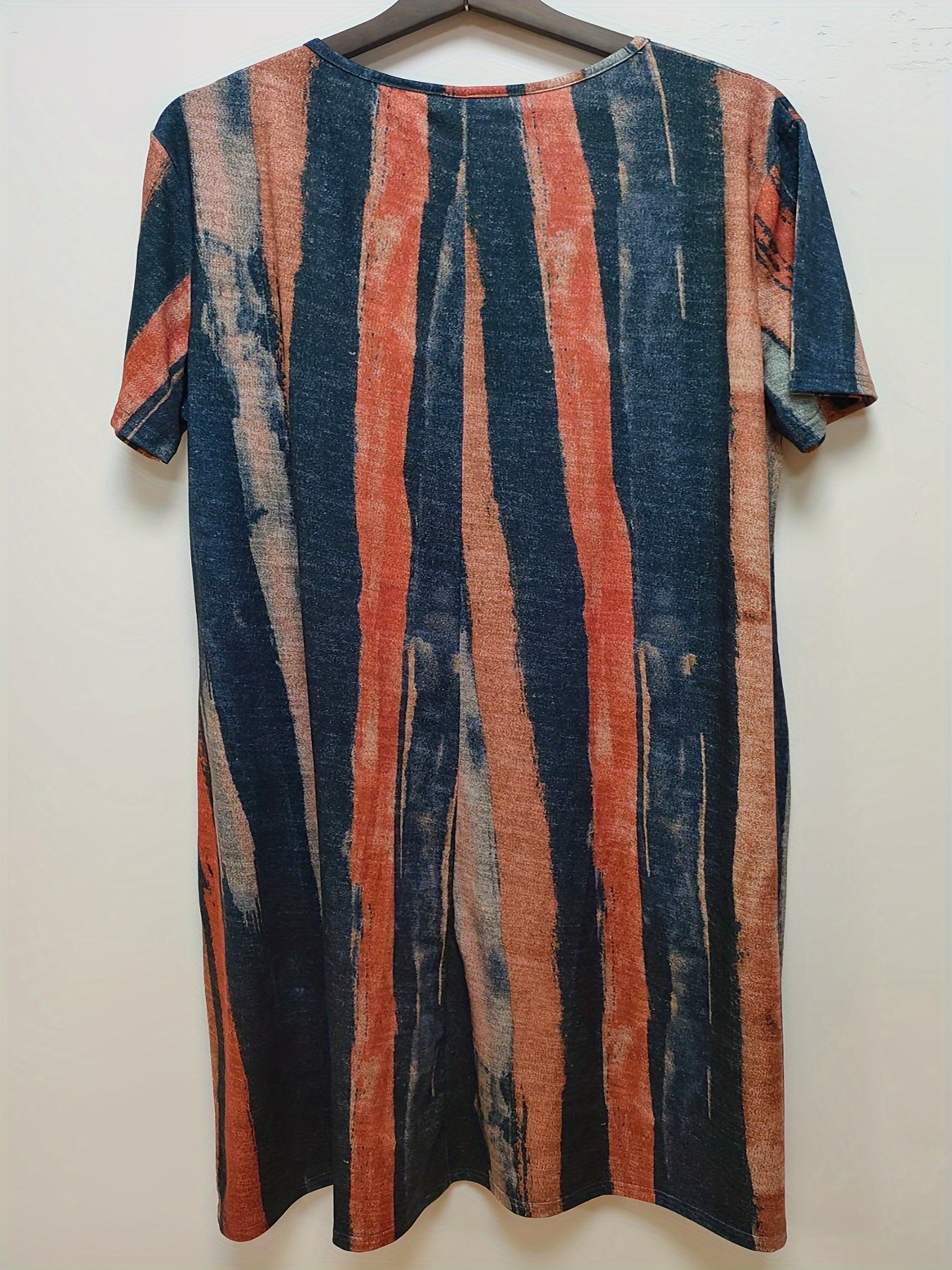 Women's Plus Size Striped Midi Dress with Button Detail Short Sleeve Asymmetrical Hem