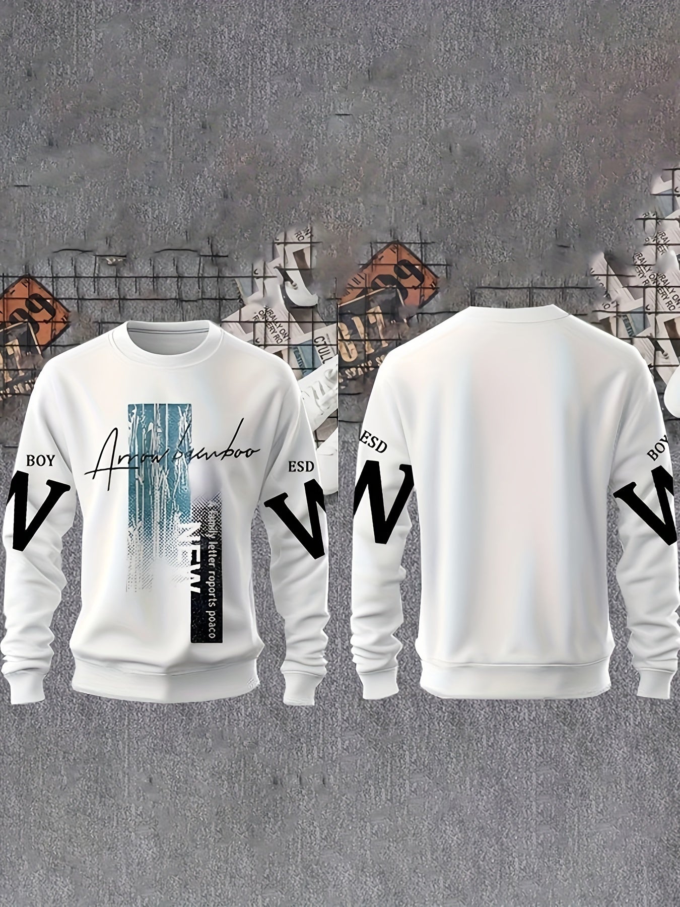 Men's Plus Size Crew Neck Sweatshirt with Printed Design Polyester Spandex Casual Sports