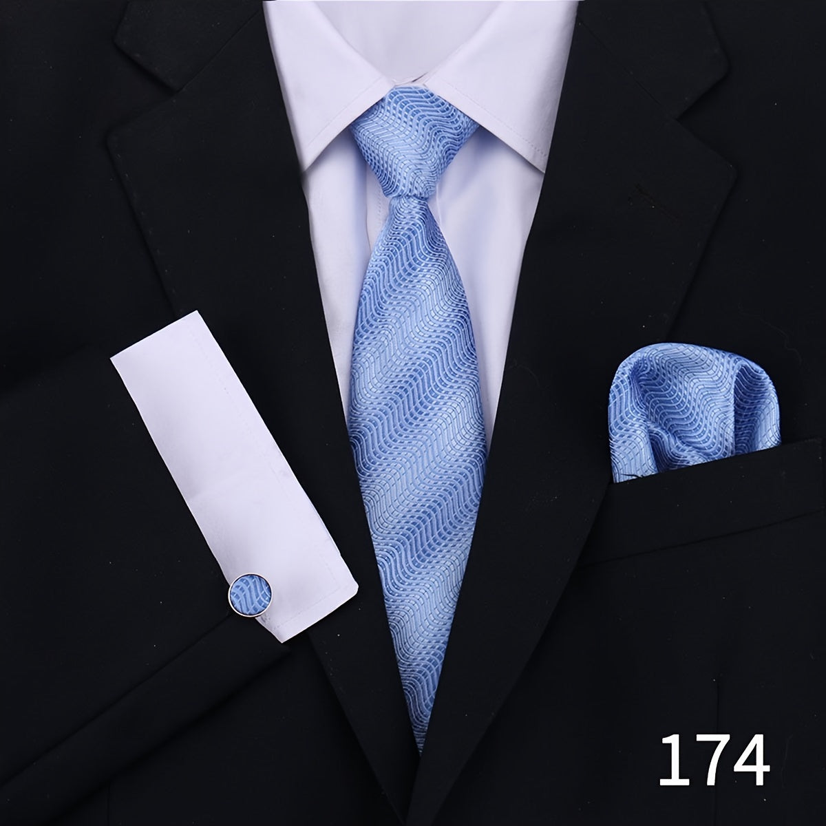 Men's Plaid Tie Set with Cufflinks and Handkerchief for Wedding and Formal Wear