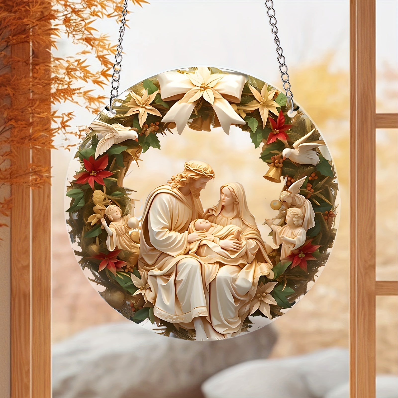 Waterproof Transparent Acrylic Holy Family Nativity Scene for Hanging Home Garden Christmas Decor