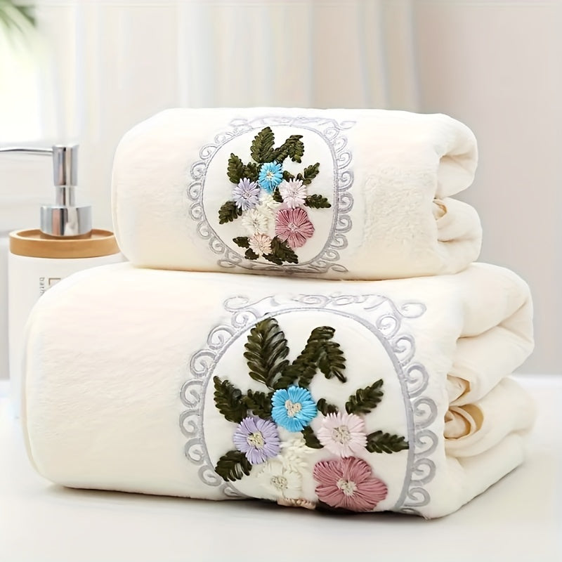 Coral Fleece Towel Set 2pcs Ultra-Soft Quick-Dry Absorbent Skin-Friendly for Bathroom