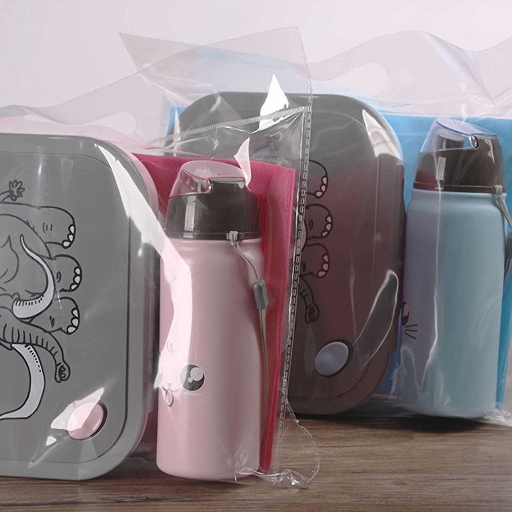 Cartoon Elephant Lunch Box Set with Water Bottle and Spoon Plastic Rectangle Shape