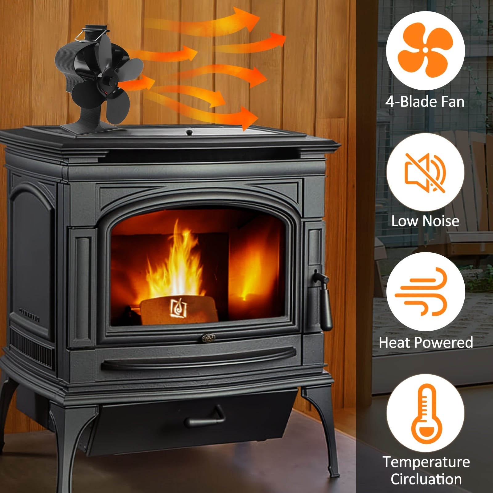 Aluminum Hearth Fireplace Fan Crown Shape Thermodynamic 4 Blades Portable Table Fan