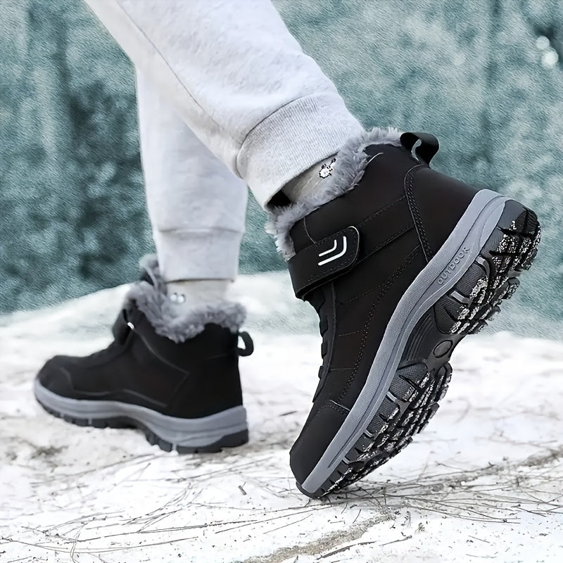 Women's Black High-Top Winter Sneakers Faux Fur Warm Non-Slip