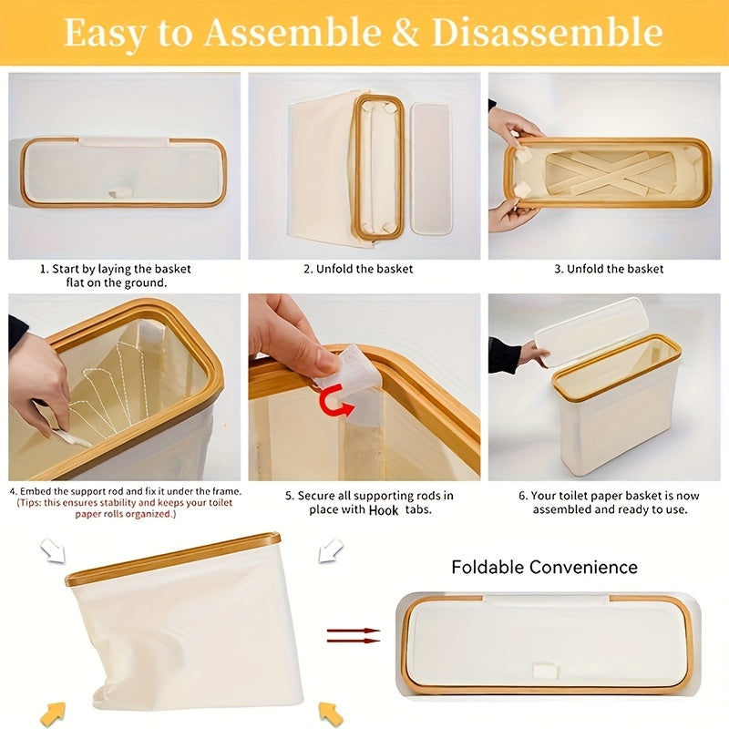 Black Bamboo Toilet Paper Holder with Storage Basket Bathroom Organizer for Home Office