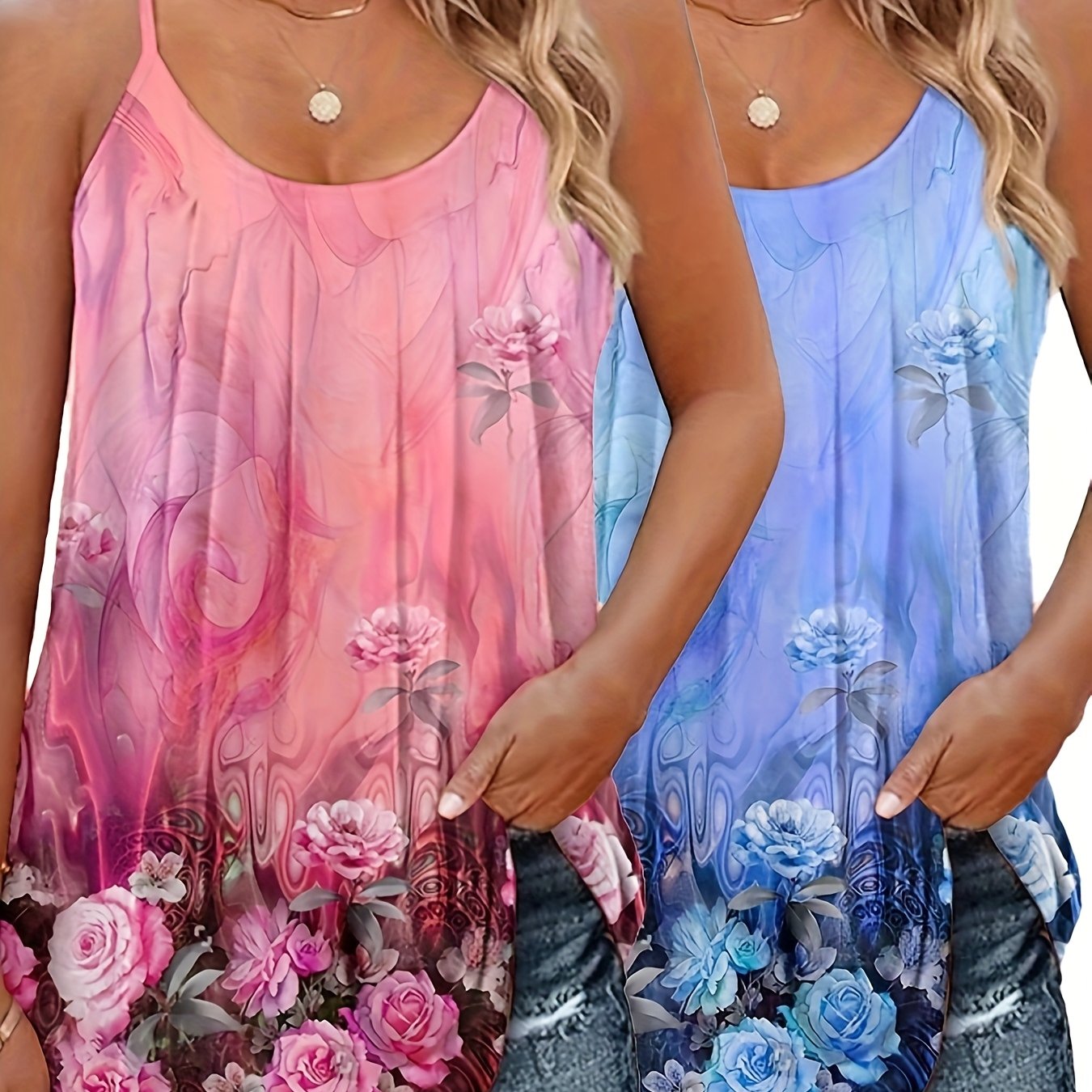 Women Floral Print Sleeveless Tank Tops Pack Lightweight Stretchy Summer Casual