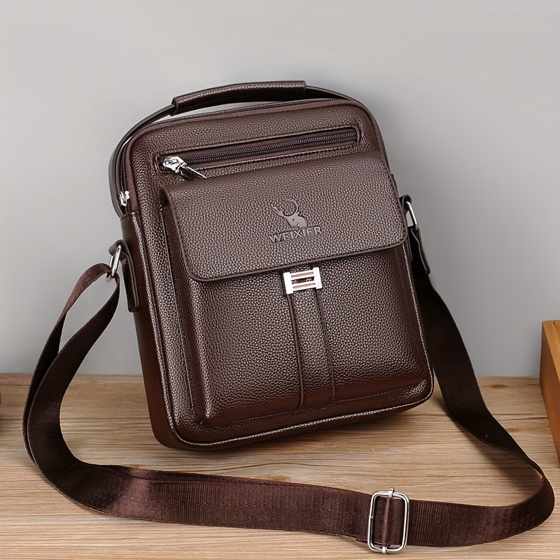 Men's Casual Vintage Shoulder Bag with Multi-Card Wallet Lightweight Business Style Polyester Adjustable Zipper Closure